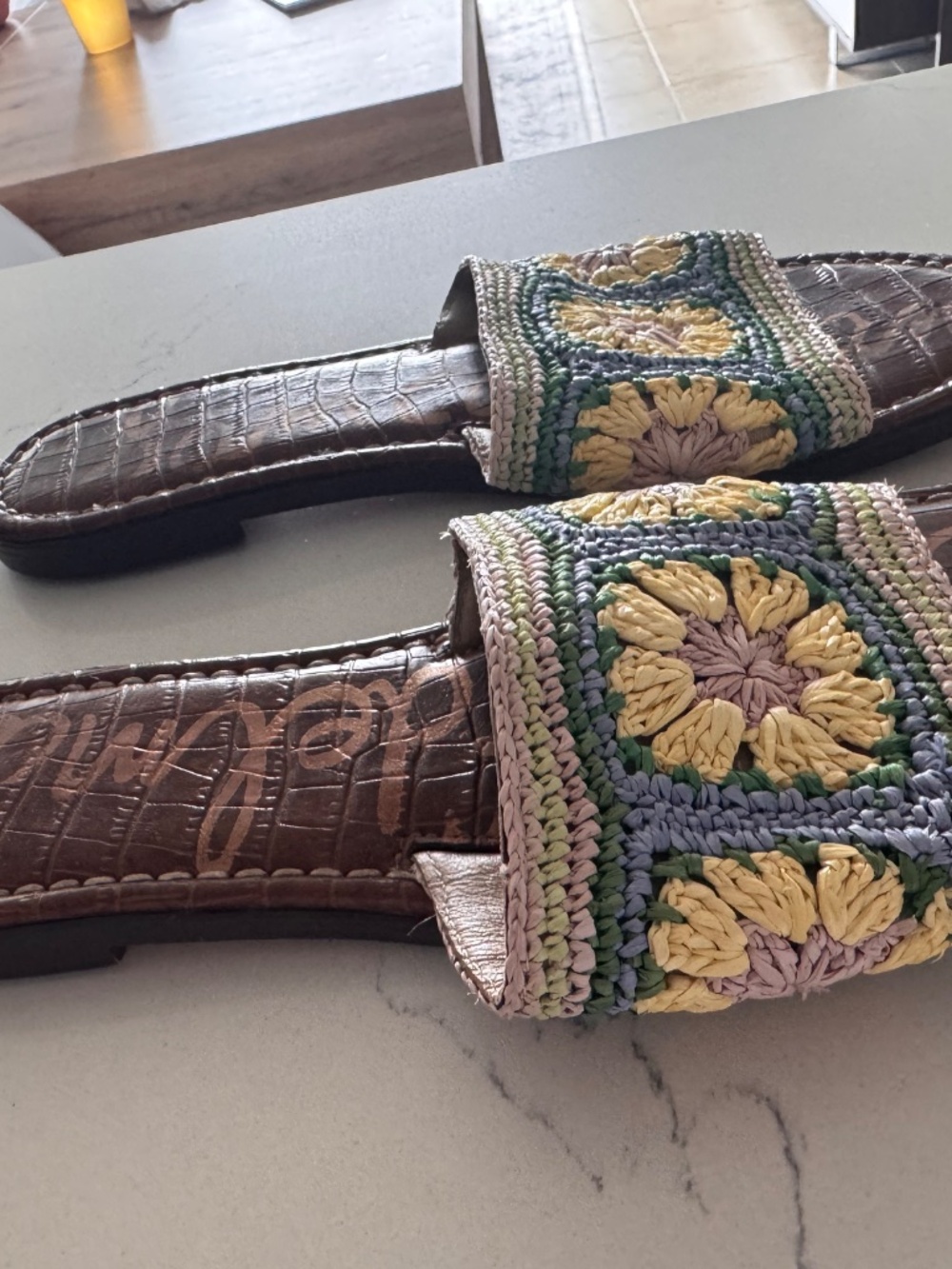 Sam Edelman Crochet Slide Sandals Women’s Size 8.5 Floral Woven Slip-On Sandals - Picture 2 of 3